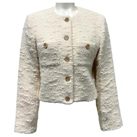 Frame Denim Frame Ecru Tweed Button Front Cropped Jacket Beige