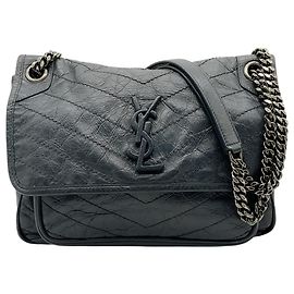 Bolsa de ombro Niki Saint Laurent em couro amassado cinza Cinza