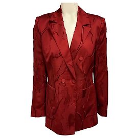Elie Saab Luscious Red Double Breasted Jacquard Blazer Red