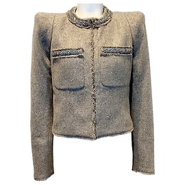 Veronica Beard Stone Metallic Tweed Orris Jacket with Crystal Trim Brown