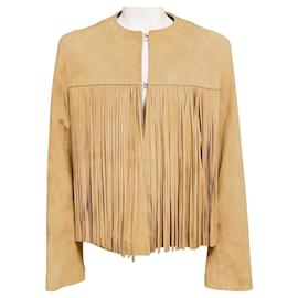 Autre Marque Fleurette Camel Wildlederjacke mit Fransen Kamel