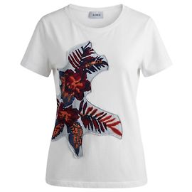 Top de algodón de manga corta Barrie White Multi Knit Patchwork Applique Blanco