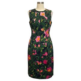 Robe midi en popeline Multi Camellia Rose / Marine / Vert Oscar de la Renta Multicolore