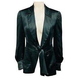 Chaqueta de seda Yves Saint Laurent RARE verde bosque con cinturón Verde
