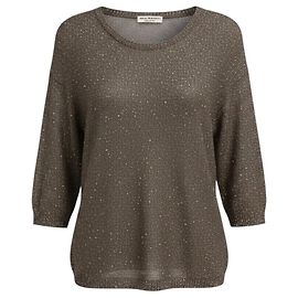 Autre Marque Pull en maille de lin et coton à sequins micro Taupe / Silver à manches trois quarts Amina Rubinacci Marron