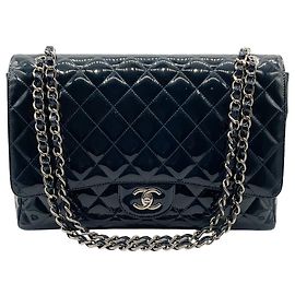 Chanel Navy Blue Patent Leather Maxi Flap Bag Navy blue