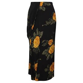 Saia maxi de seda Simone Rocha com estampado floral multicolorido preto / amarelo e detalhe drapeado Preto