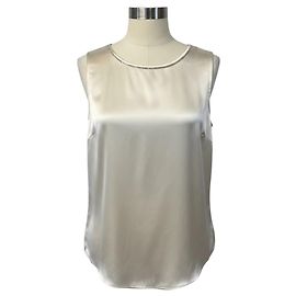 Top Peserico de satén de seda elástica crema con Monili Beige