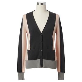 Autre Marque Autumn Cashmere V-Ausschnitt Cashmere Strick-Cardigan Colorblock Anthrazitgrau / Hellrosa / Hellgrau Mehrfarben