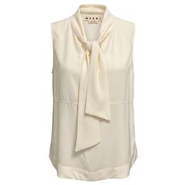 Marni Ivory ärmelloses Seidentop mit Bindevorderseite Beige