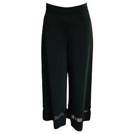 Zimmermann Black Cropped Wide Leg Pants with Lace Trim Black