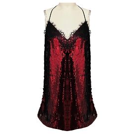 Retrofête Retrofete Port Olive Sequin Lace Dress Dark red