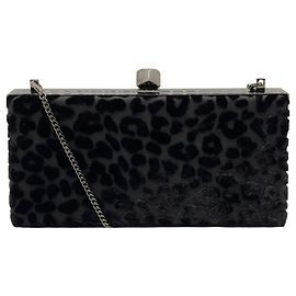 Pochette Celeste Jimmy Choo en tissu dévoré léopard noir avec fermoir cube Noir