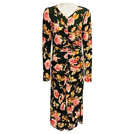Autre Marque Robe midi imprimée fleurs multicolores Olive Green / Pink Cara Cara Multicolore