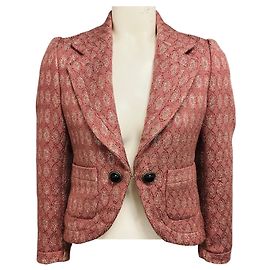 Roberto Cavalli Dusty Rose Metallic Wool Jacquard Jacket with Black Stone Buttons Pink