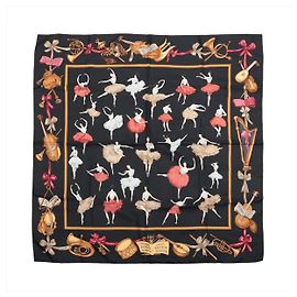 Hermès Carré 90 "La Dance" in seta, Nero Nero