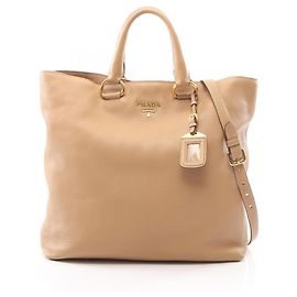 Prada Beige Leather 2-Way Tote Bag Beige