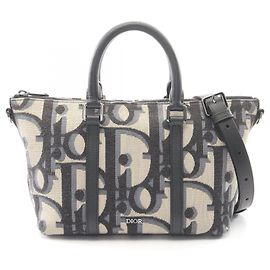Christian Dior Dior Weekender 25 Maxi Oblique 2-Way Handbag Black Beige