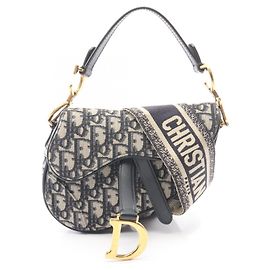 Borsa Christian Dior Dior Saddle Bag Mini Oblique Jacquard Beige Blu navy