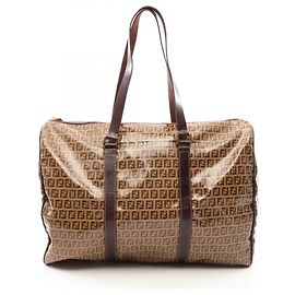 Bolsa Boston Fendi Zucchino Marrom Bege