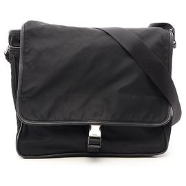 Borsa a tracolla Prada V166 in nylon nero e Saffiano Nero