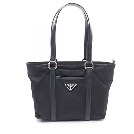 Prada Black Triangle Logo Tote Bag Black