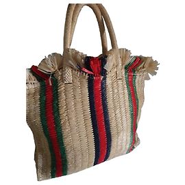 Gucci Strohkorb Rot Grün Stroh Dunkelblau