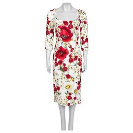 Dolce & Gabbana White Floral Sheath Dress IT 42 Pre-owned Other