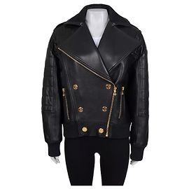 Iconic Balmain Black Lamb Leather Jacket Gold Buttons FR 36 Pre-owned Other