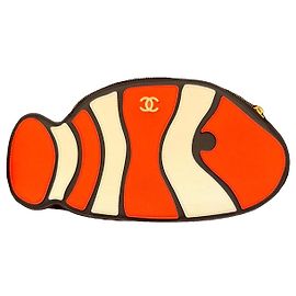 Chanel Coco Beach 26 Clownfish Leather Clutch Bag Black White Orange