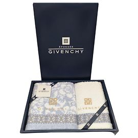 Conjunto de toalhas de algodão Givenchy - 2 peças Branco Azul Bege