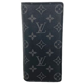 Louis Vuitton Monogram Eclipse Portefeuille Brazza Long Wallet Negro