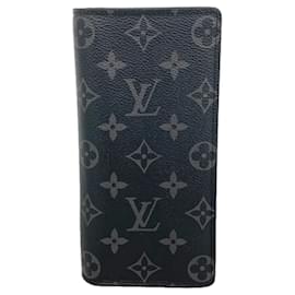 Louis Vuitton Monogram Eclipse Portefeuille Brazza Long Wallet Nero