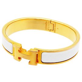 Bracciale Hermès Clic Clac PM Oro e Bianco Bianco D'oro