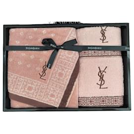 Set de 3 serviettes en coton rose Yves Saint Laurent Marron Rose
