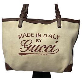 Gucci Bolsa Tote de Lona e Couro Marrom Marrom Bege