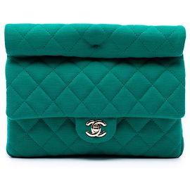 Clutch Roll Chanel CC em jersey acolchoado verde Verde