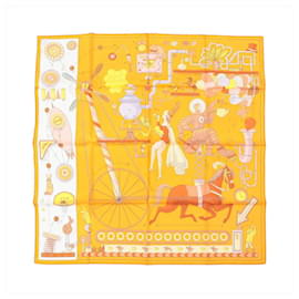 Hermès Carré 90 "Tea for Two" Silk handkerchief in Orange Orange