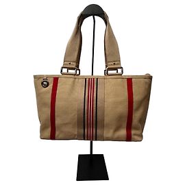 Sac Burberry en toile et cuir à rayures Noir Blanc Rouge Beige