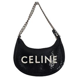 Céline Bolsa CELINE Ava Chain em couro preto com glitter Preto Branco