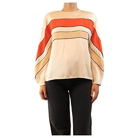 Loro Piana Top de manga comprida em seda laranja e pêssego claro - size M Laranja