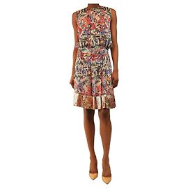 Chanel Robe plissée florale en soie multicolore - size UK 6 Multicolore