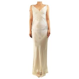 Trussardi Vestido maxi de cetim e renda creme - size UK 8 Cru