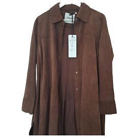 Autre Marque Maze Brown Suede Long Jacket Brown