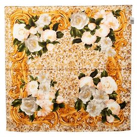 Lenço Bandana Chanel com Flor de Camélia em Verde e Amarelo Verde Amarelo