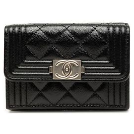 Chanel Boy Coco Mark Small Mini Wallet Black