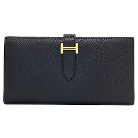 Hermès Carteira Longa Hermes Bearn Soufflé em couro Epsom Preto