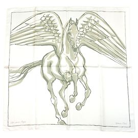 Hermès Libre Comme Pégase Seidentuch 90 cm - Weiß Weiß Grau