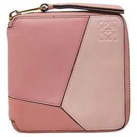 Loewe Anagram Puzzle Round Zipper Bi-fold Wallet Pink