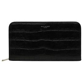 Saint Laurent Logo Embossed Long Wallet Black